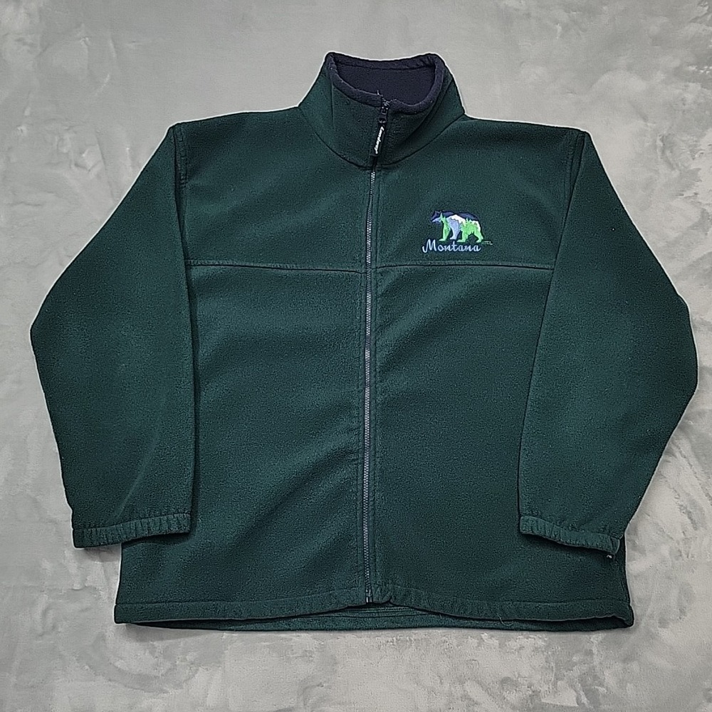 Vintage Montana Jacket Mens XL Green Bear Full Zip Fleece Outdoor Made In USA